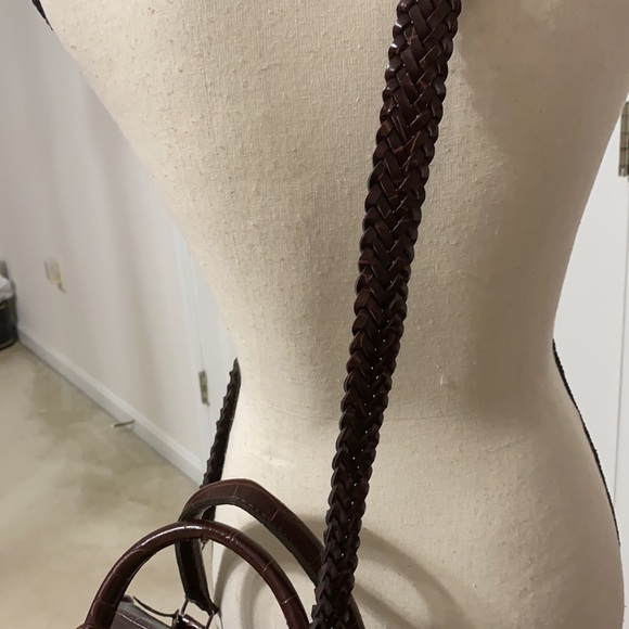 Vintage grained Leather bag with tapestry embroidered front - Picture 12 of 13